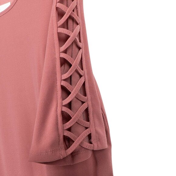 89th Madison Blouse L Womens NEW Romantic Rose Pink Lattice Sleeve Shirt Top - Picture 4 of 6